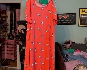 Women's Orange Midi Dress with Dog Print